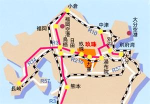 道路やJRの路線図が描かれた北部九州の画像